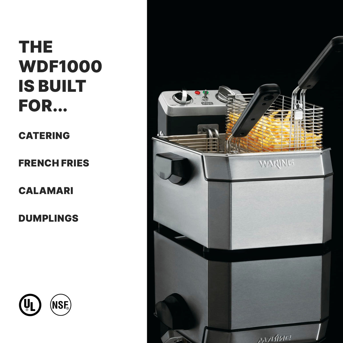 Deep Fryer with 10 lb Capacity by Waring – 10 Pound Capacity - 120V, Stainless Steel, Silver, Model WDF1000BD