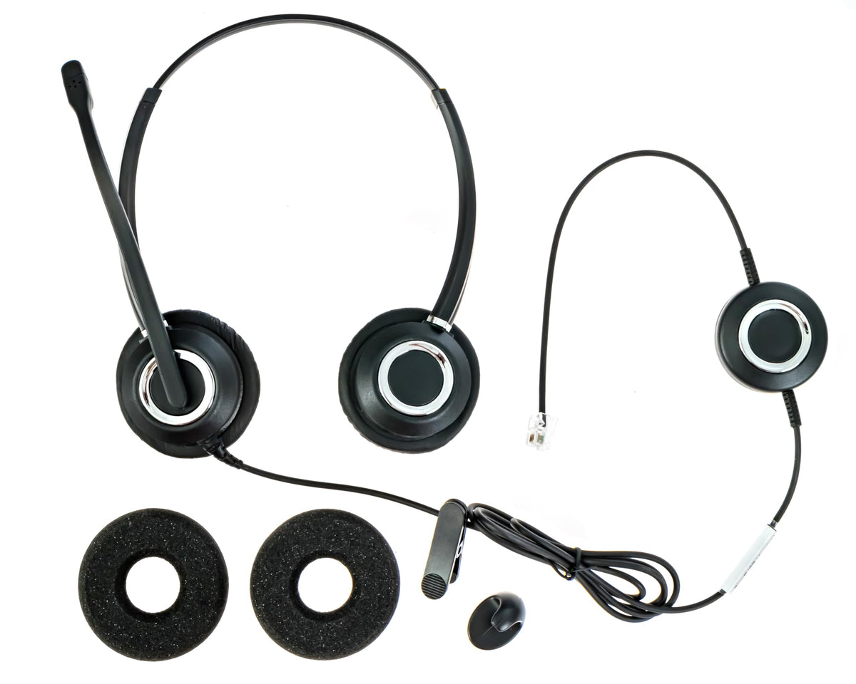 Zum RJ9 Dual Ear Wired Headset for Desktop Phones | Universal Telephone Headsets for Office Telephones | Works with Polycom Digium Nortel Yealink Grandstream Cisco by Spracht –