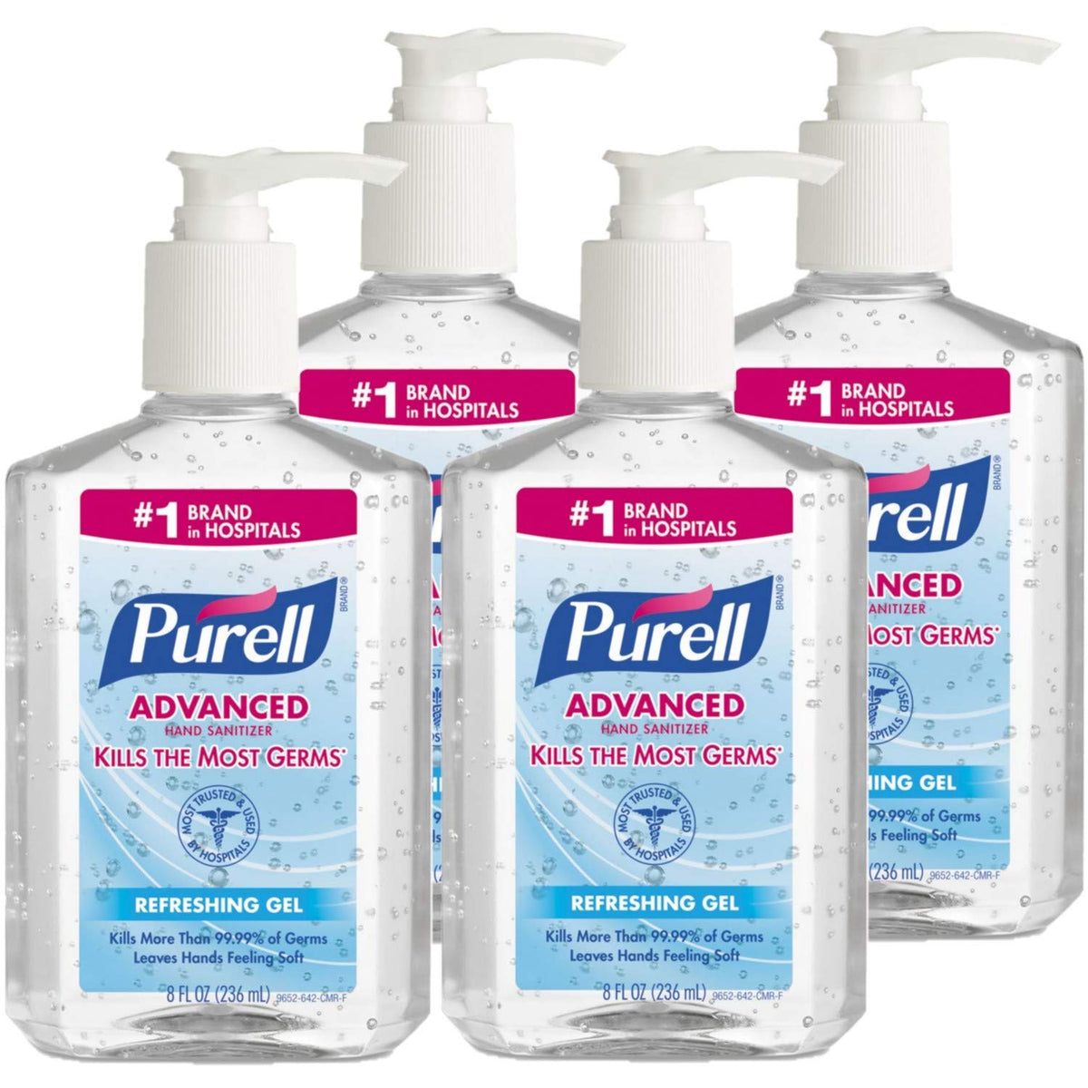 Advanced Hand Sanitizer Refreshing Gel by Purell – 8 Fl Oz (Pack of 4), Pack of 4, Model GI-9652-4-A