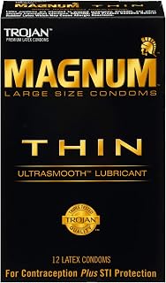 TROJAN Magnum Thin Condoms, Large Size Lubricated Magnum Condoms, 12 Count