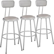 Learniture Heavy Duty Padded Metal Lab Stool with Backrest, 36" Seat Height Gray, NOR-TY-538-P-30B-PK (Pack of 3)