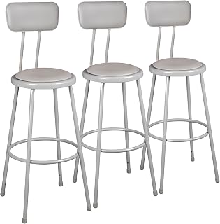 Learniture Heavy Duty Padded Metal Lab Stool with Backrest, 36" Seat Height Gray, NOR-TY-538-P-30B-PK (Pack of 3)