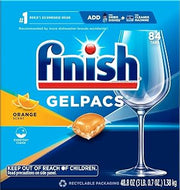 Finish Gelpacs Dishwasher Detergent Pods, Quick Dissolving Cleaning Power, Fights Grease & Dried-On Food, Easy-to-Use Pre-Measured Dishwasher Soap, Orange Scent, 84 Count