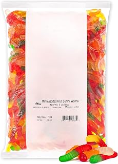 Albanese Candy, Mini Assorted Fruit Gummi Worms, 5-pound Bag | Soft and Chewy Gummies, Gluten Free, Fat Free | Natural Flavors & Colors | Perfect for Birthday Parties and the Classroom