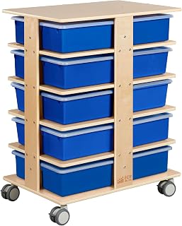 ECR4Kids 20-Compartment Mobile Storage Tower, Bins, Natural/Blue