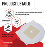 Dust Bags 5 Pack (DV5PB) Bundle with Vac N Blo Vacuum/Blower by METROVAC – Commercial Grade