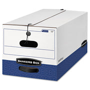 FEL00011 - Heavy-Duty Storage Boxes by Bankers Box – 12.25 x 24.13 x 10.75 inches, Corrugated Paper, White/Blue, Pack of 12