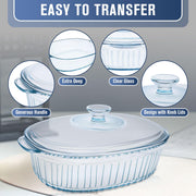 KAKO Glass Casserole Set, 1.9 and 3 Quart Oval Bakeware with Lids, Clear