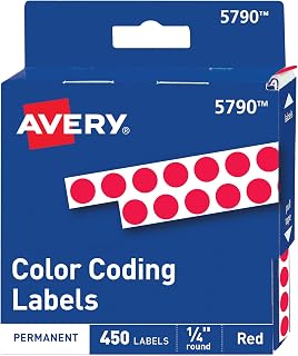 Avery Color-Coding Permanent Labels, 1/4 Inch Round Stickers, Red, Non-Printable, 450 Dot Stickers Total (5790)