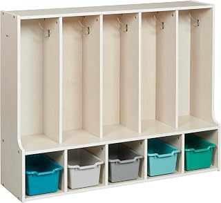 ECR4Kids Streamline 5-Section Toddler Coat Locker with Bench and Bins, Kids Furniture, Contemporary