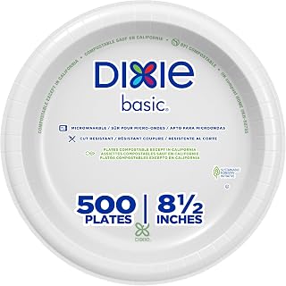 Georgia-Pacific Dixie Basic 8.5 Inch Light-Weight Paper Plates By GP PRO, White, 500 Count (125 Disposable Plates Per Pack, 4 Packs Per Case), DBP09W