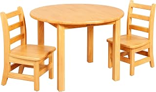 ECR4Kids 30in D Round Hardwood Table with 20in Legs and Two 10in Chairs, Kids Furniture, Honey, 3-Piece