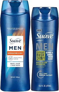 Suave Men 3-in-1 Variety 2-Pack – Hydrating Hair, Body, Face Wash + Citrus Rush Daily Clean Shampoo, Conditioner & Bodywash
