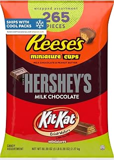 Assorted Chocolate Halloween Candy Bulk Variety Pack, 80 oz | Hershey's, Reese's Peanut Butter Cups & Kit Kat Mix, Bulk Halloween Candy, 265 Individually Wrapped Pieces,