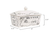 Creative Co-Op Stoneware Butter Dish, Spread The Love Farm Design, White And Black