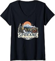 Women's Spokane Washington Scenic Pacific Northwest Adventure Design V-Neck T-Shirt