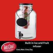 Industrial Collection Glass Beverage Dispenser by Tablecraft – 2.0 gallons, Wood, Clear, Model 10090