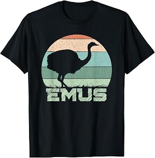 Emus with Retro Sunset Emu T-Shirt