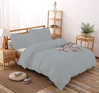 Silver King Size Duvet Cover Set 104x90 Inches 3 Pieces, 1 Duvet Cover and 2 Pillow Shams, with Zipper Closure & Corner Ties 1000 Thread Count 100% Egyptian Cotton Bedding Duvet Cover - King, Silver