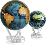 MOVA Globe Set – 8.5" Blue and Gold + 4.5" Earth with Clouds | Rotating Solar Globes for Home or Office Décor | No Batteries or Wires