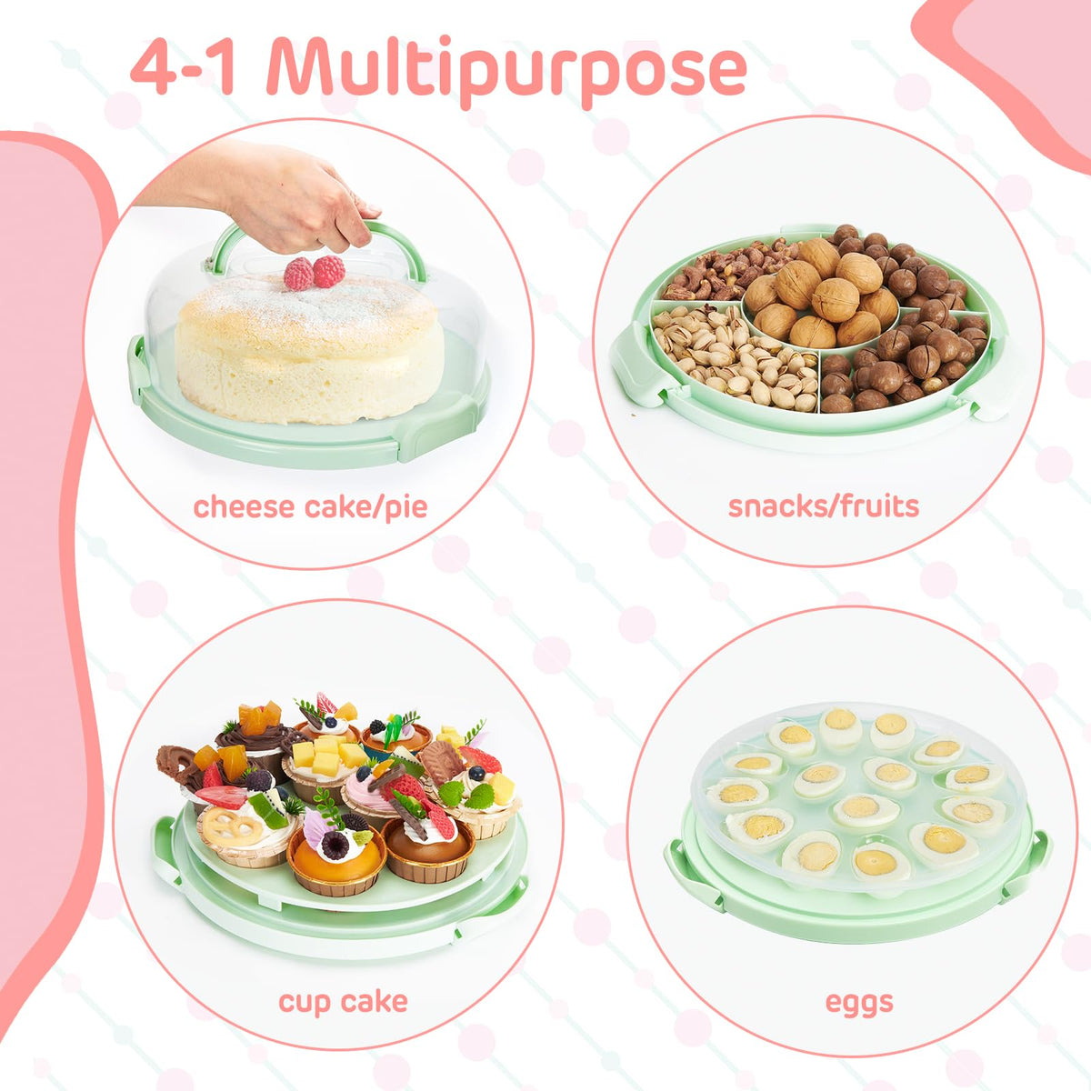 Ohuhu Cake Carrier with Lid, Holds 10 Inch Cakes, Green
