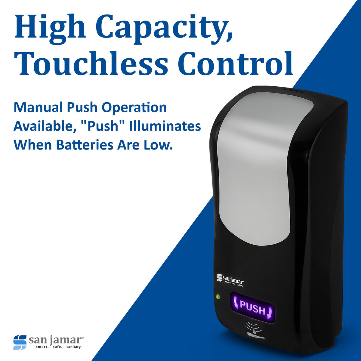 Rely Hybrid Liquid Soap Dispenser by San Jamar – 900.0 milliliters, Metal, Black, Model SH970BKSS