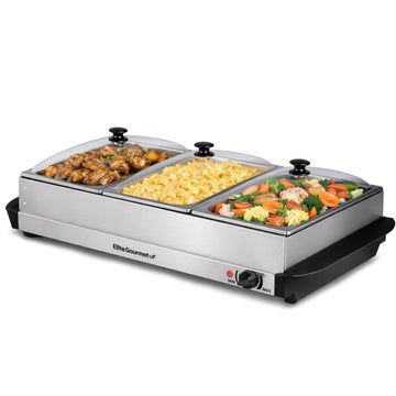 Elite Gourmet Triple Food Warmer, 7.5 Quart, Stainless Steel