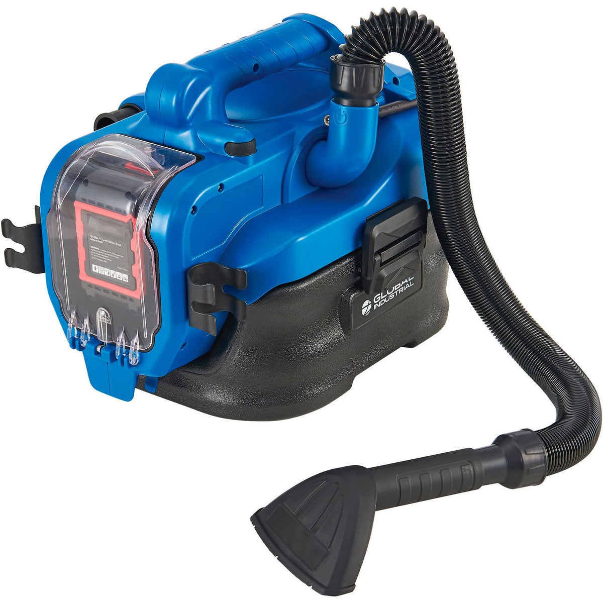 Battery Powered HEPA Wet/Dry Vacuum with Air Inflate Adapter by Global Industrial – Plastic, Blue, Model JN701