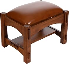 Starlight Canyon Home Solid Wood Leather-Upholstered Foot Stool with Mortise and Tenon, Small Leather Ottoman Footstool for Living Room, Michael's Cherry