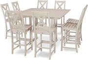 Polywood Braxton 9-Piece Farmhouse Trestle Bar Set in Sand