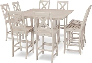 Polywood Braxton 9-Piece Farmhouse Trestle Bar Set in Sand