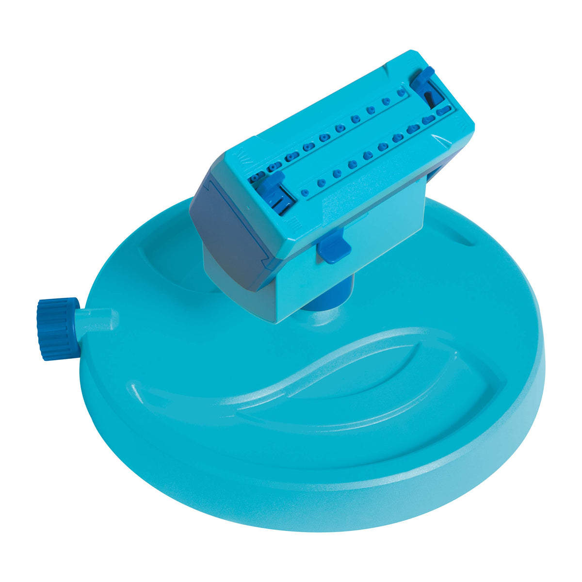 P2 20-Nozzle Mini Gear-Driven Oscillating Sprinkler on Sled Base by Aqua Joe – Rubber, BLUE, Model BDL-A0138