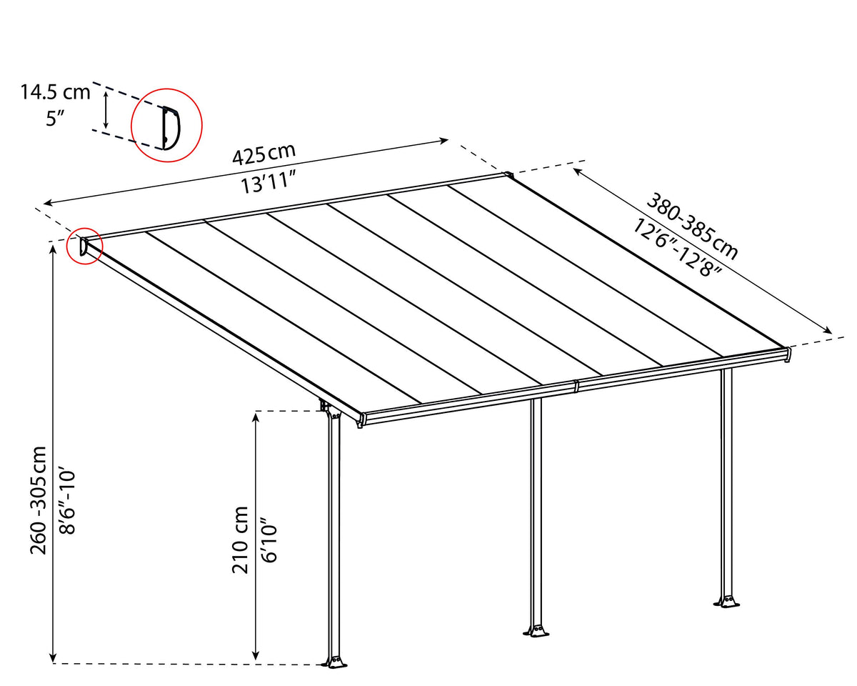 Palram White/Clear / 13' x 14' / Modern Awnings