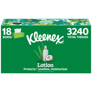 Lotion Facial Tissues by Kleenex – 1 Count (Pack of 18), Paper, White, Pack of 18, Model 10036000597377