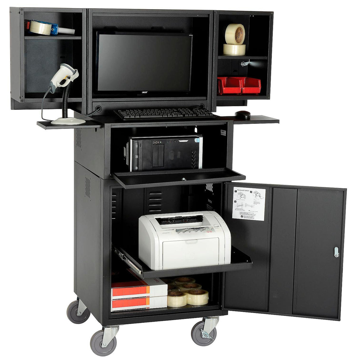 Fold Out Computer Security Cabinet by Global Industrial – 24-1/2"W x 22-1/2"D x 61-1/2"H, Alloy Steel, Black, Model 695429BK