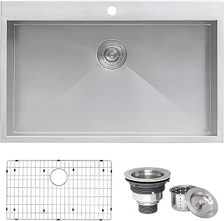 Ruvati RVH8000 Drop-in Overmount 33" x 22" Kitchen Sink 16 Gauge Stainless Steel Single Bowl