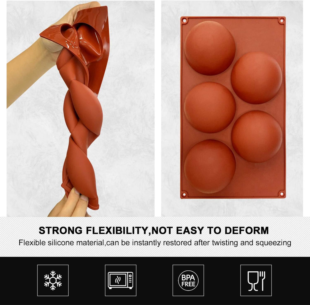 Walfos Half Ball Silicone Mold, 5 Cavity Extra Large, Set of 3
