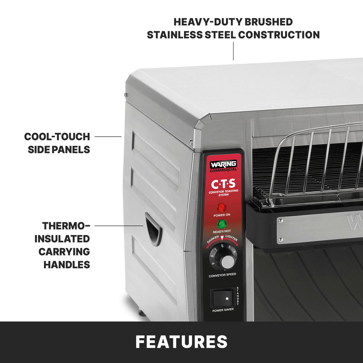 Heavy-Duty Conveyor Toaster with 450 Slices per Hour by Waring – 120-Volt, Stainless Steel, Silver, Model CTS1000