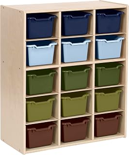 ECR4Kids 15 Cubby Tray Cabinet with Bins, 5x3, Natural, Earthtone