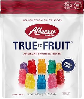Albanese True to Fruit American Favorite Fruits Gummies | 18.75oz Candy Bag | Soft and Chewy Gummy Bears, 10 Natural Flavors and Colors | Bing Cherry & More | Tastes like Real Fruit at Peak of Ripeness