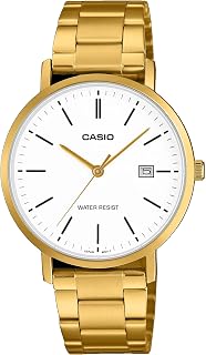 Casio MTP-VT05G-7E Men's Gold Tone Stainless Steel Minimalistic White Dial Analog Date Watch