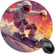 A Spaceman Grinding A Skateboarding Mousepad Round Computer Mousepad A Pint of Beer Waterproof Gaming Mousepads with Non-Slip Rubber Base Mousepads Mousemat for Laptop Office 7.8 Inch