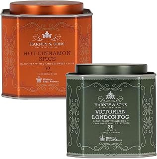 Harney & Sons Victorian London Fog and Hot Cinnamon Spice – Black Tea Pack of 2 – Each Tin Contains 30 Sachets