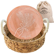 Simply H&K Wicker Bread Basket with Warming Stone, 11 Inch Round, Beige
