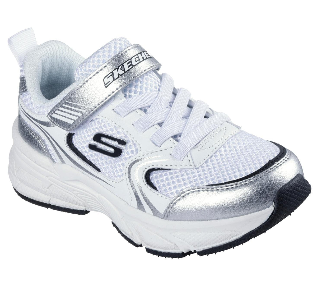 Retro-Graph Sneakers Girls by Skechers – Synthetic, White Pu Silver Mesh, Model 303692L WSL