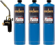 Bernzomatic Trigger Start Torch (TS 8000 Torch + 3 Propane Gas Cylinders) (8000 + 3 Pack Blue)