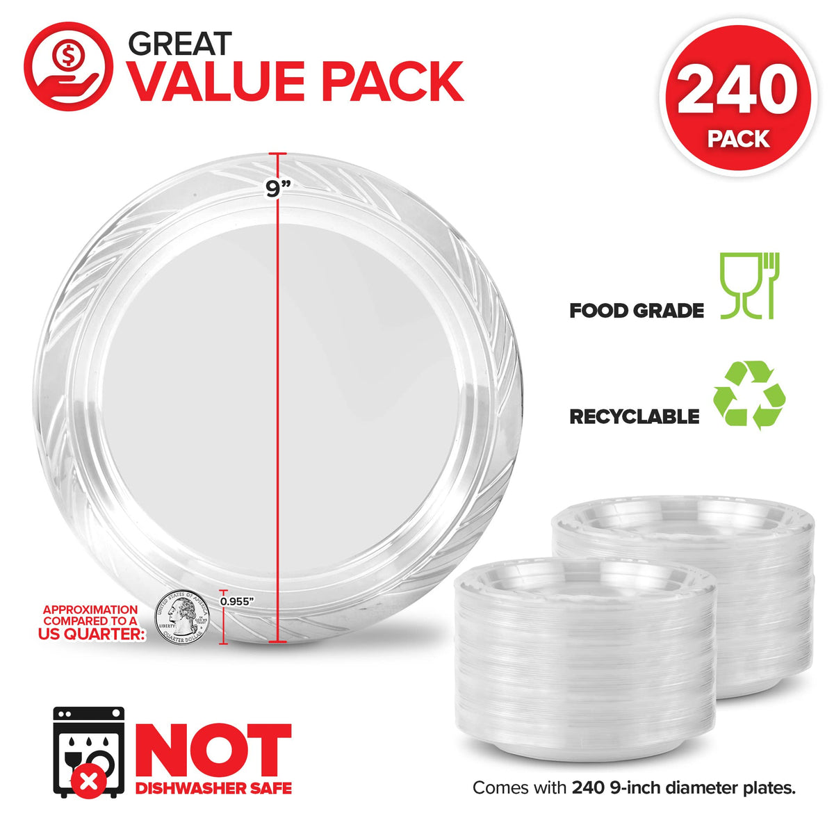 Stock Your Home 240 / 9 Inch / Clear Plates