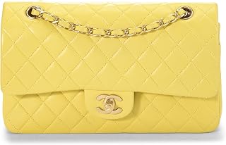 Chanel, Pre-loved Yellow Quilted Lambskin Classic Double Flap Medium, Yellow