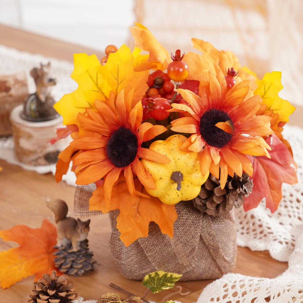 Waipfaru Artificial Fall Flowers, 2pcs, Orange
