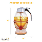 Hunnibi Honey Dispenser, 8 Oz Glass With Plastic Top, Honeycomb Design